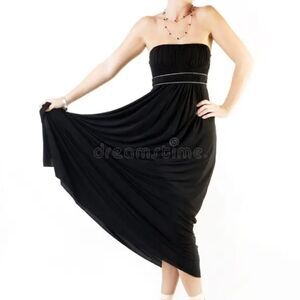 BCBG MAXAZRIA Women's Knit Dress Long Strap/less Black/Silver  Sz M